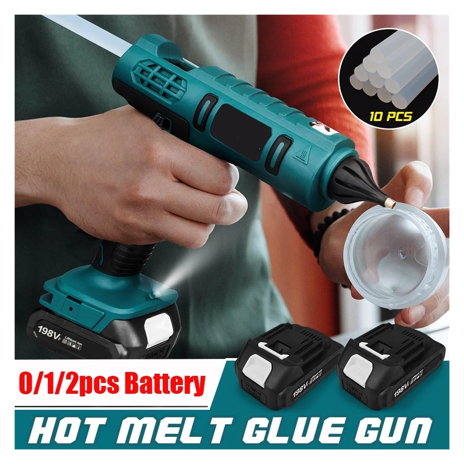 Pistola de Pegamento Caliente eléctrica inalámbrica de 18 V con batería y 10 Barras de Adhesivo derretido (Juego de 2 baterías)