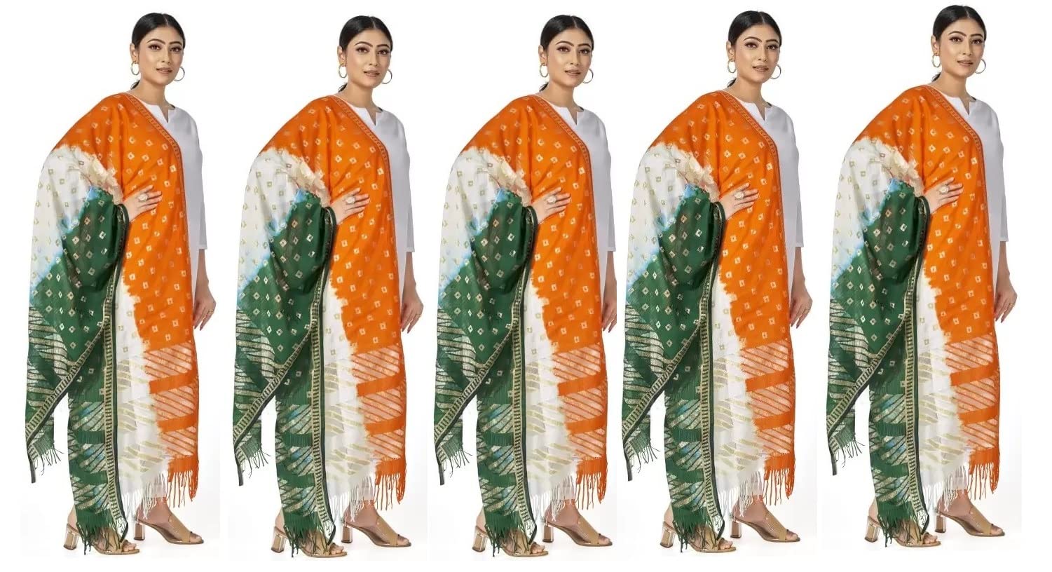 YOZLY Tiranga Dupatta Chunni In Seta Di Cotone 2,25 Mt - Bandiera Indiana Tricolore Per Donna E Ragazza - Perfetta Per Festa Della Repubblica E Indipendenza - 4