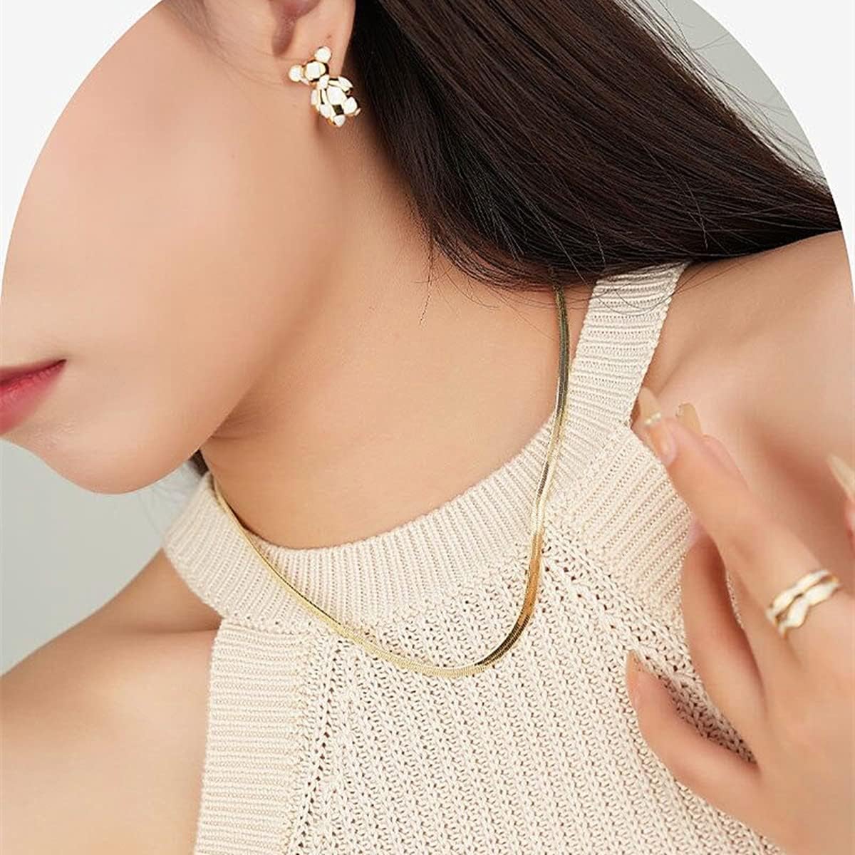 18K Gold Plated Clavicle Chain Flat Snake Bone Chain Necklace Herringbone Choker Neck Chain Sparkling Gold Chain Necklace