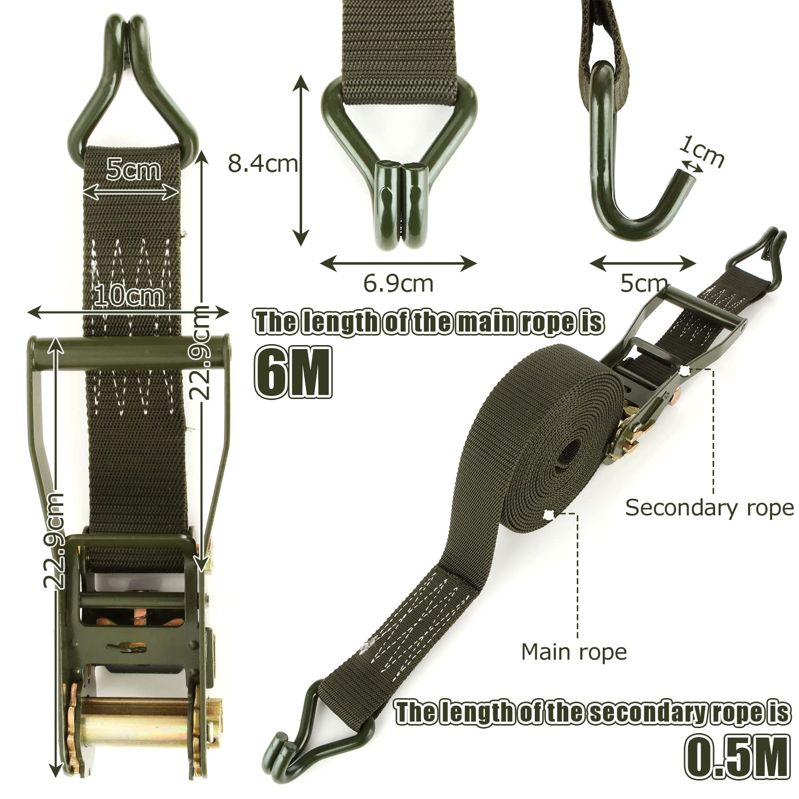 4 Cinghie A Cricchetto, 5 M X 25 Mm, 800 Kg Di Ancoraggio Per Furgoni - Foto 9