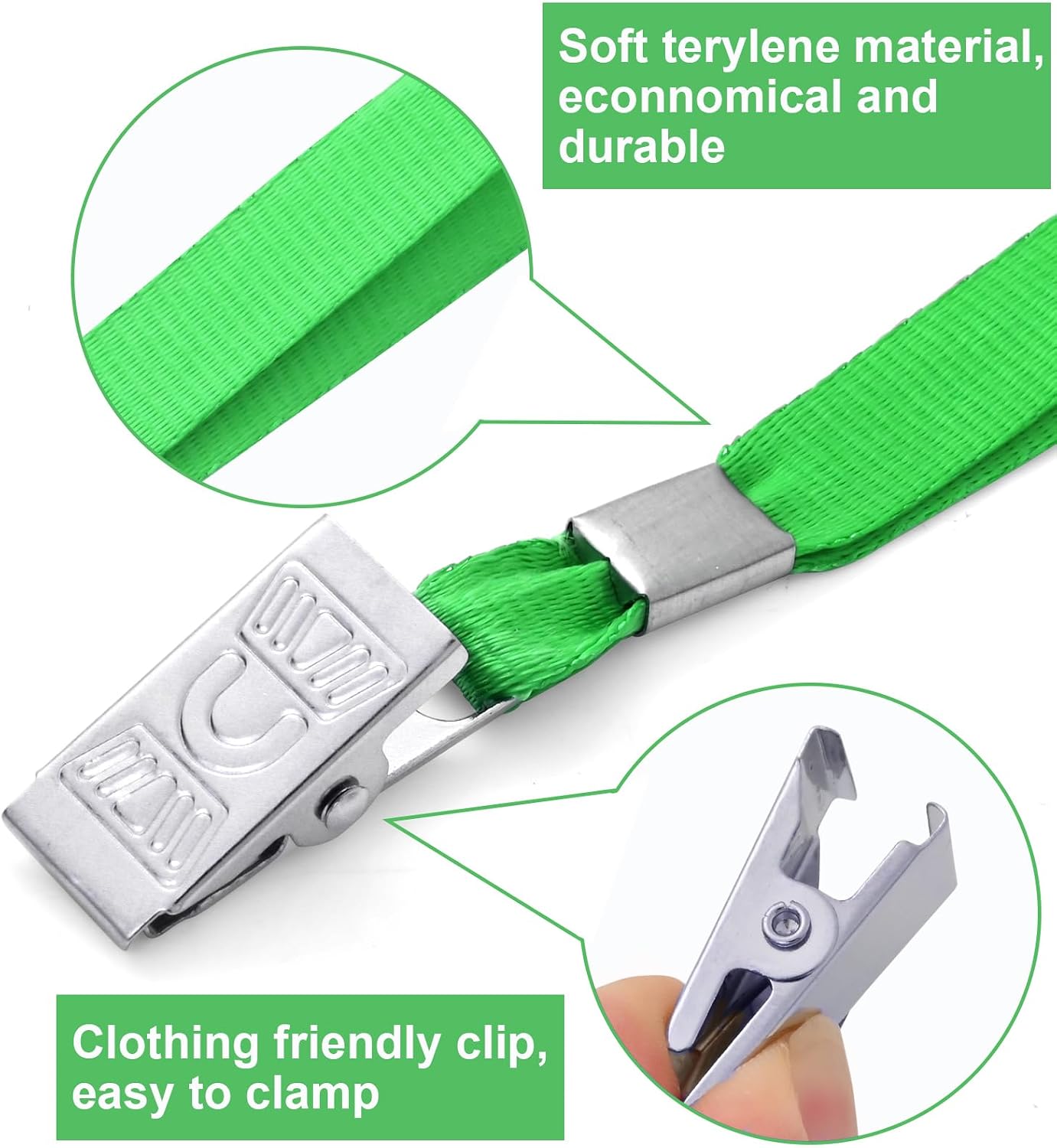 100 Pcs Lanyards for ID Badges and 100 Pcs Clear Name Tag Holders Reusable Lanyard with Clip Plastic ID Card Badge Holder Name Badges for Adults Kids Business School Office Supplies (Green)