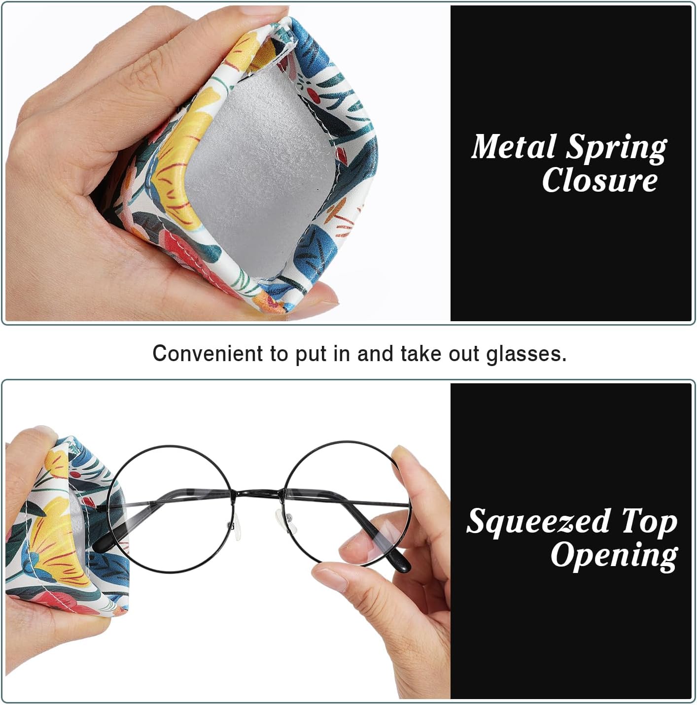 MoKo Squeeze Top Glasses Pouch, Portable Leather Soft Sunglasses Case Anti-Scratch Eyeglasses Bag Goggles Sleeve