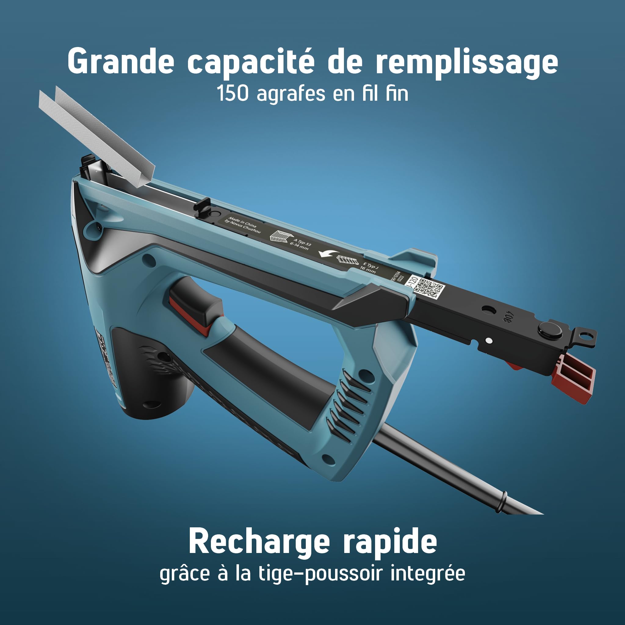 NOVUS TOOLS Agrafeuse électrique J-120 Kit avec 1800 agrafes | Agrafeuse et cloueuse puissante pour agrafes en fil fin 6-14 mm et clous 16 mm │ Fixation de tissus, cuir ou baguettes