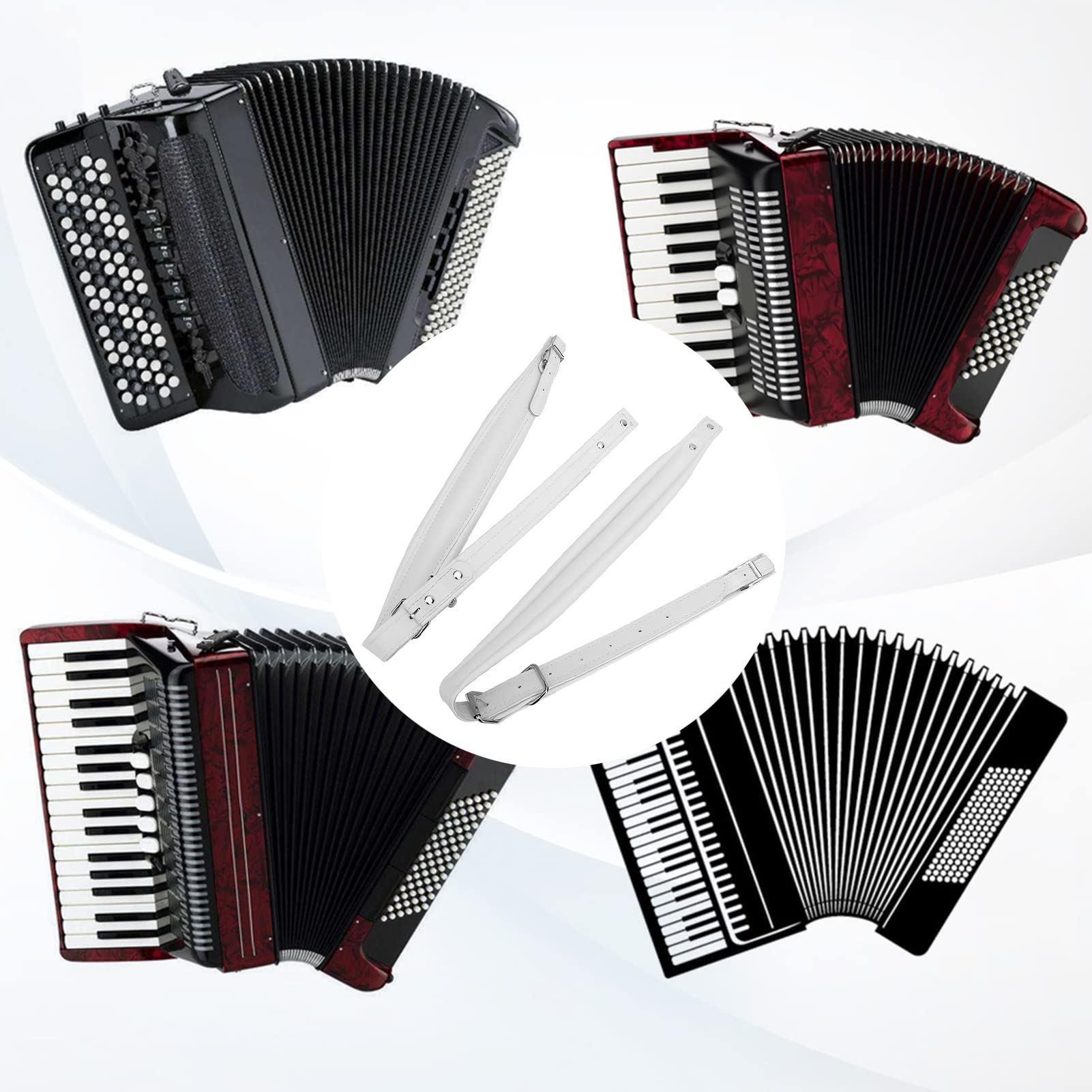 Wakects Sangles D'accordéon Rembourrées, Sangles D'accordéon Réglables Sangles de Basse Bretelles en PU pour 16 à 120 Basses