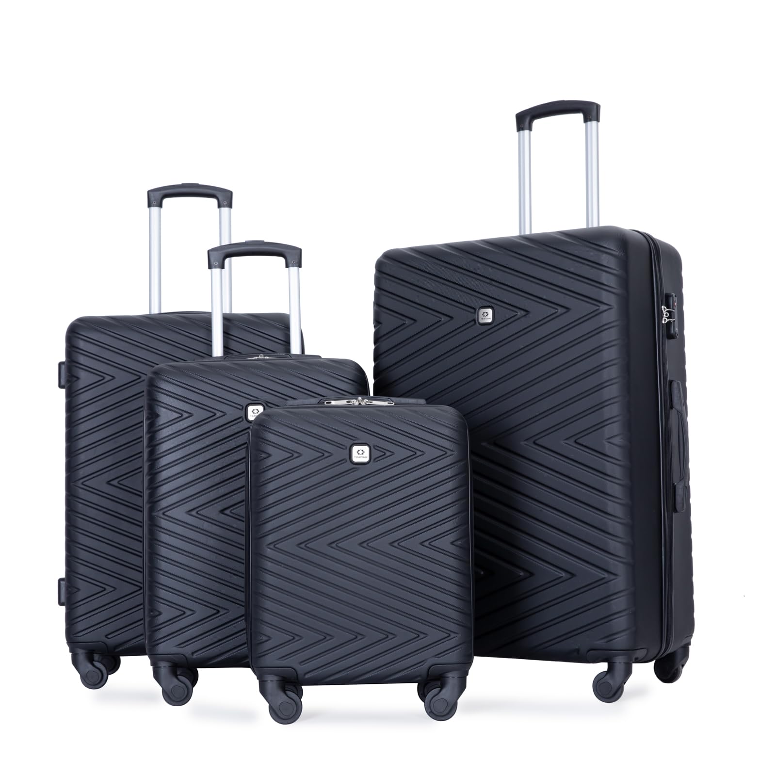 Travelhouse Luggage Sets 4 Piece Suitcase Set ABS Hardside Luggage with Spinner Wheels, Lightweight Carry On Luggage with TSA Lock for Women (BLACK, 4-Piece)