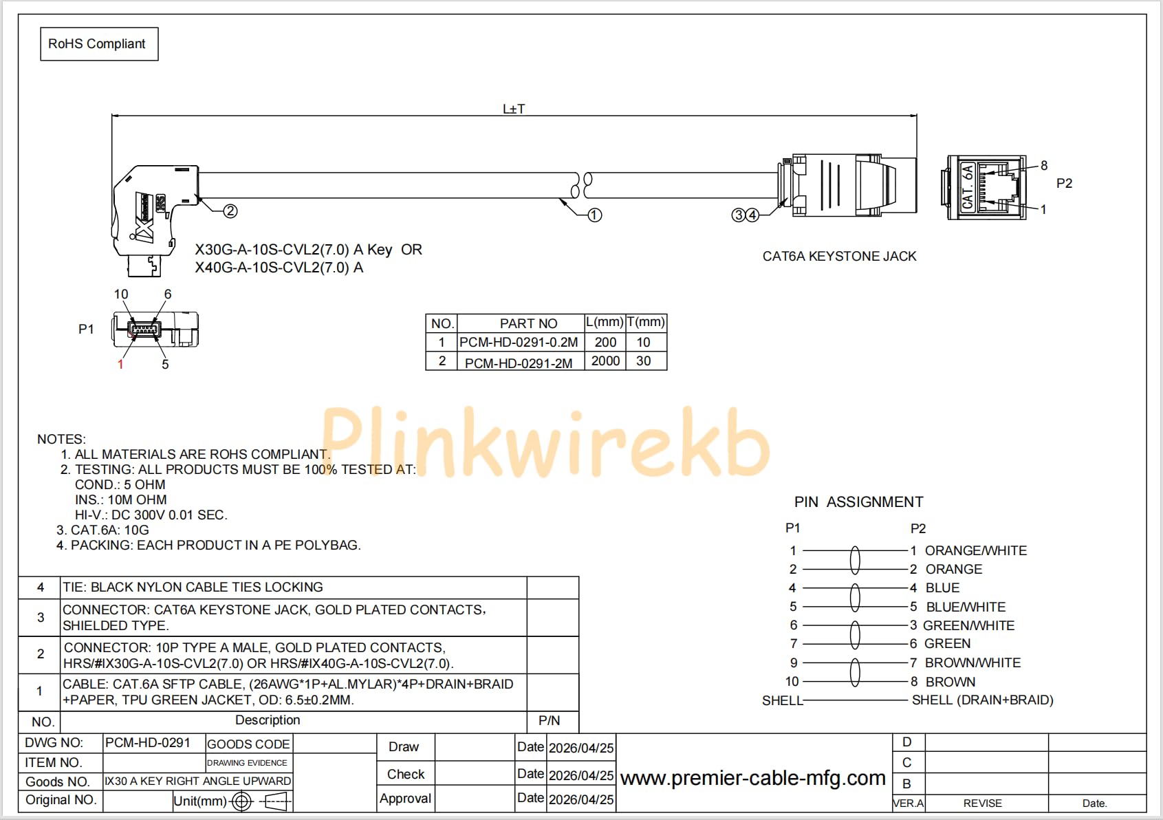 IX A-Key na RJ45 Keystone Cat6A 10G przemysłowy kabel Ethernet (2 m)