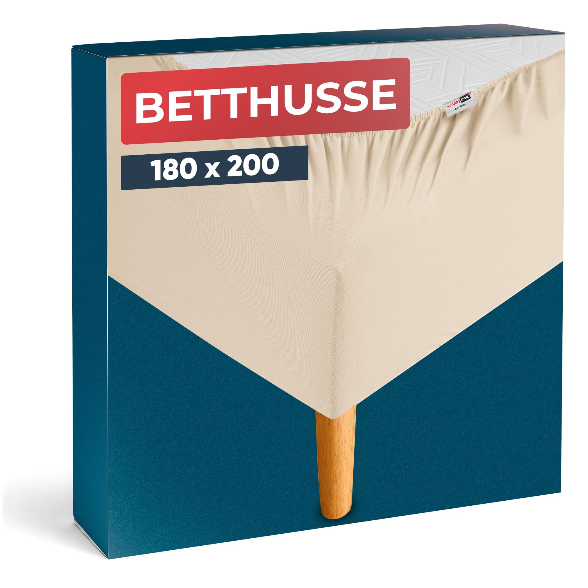 Wrappybag Bettumrandung 180 x 200 cm – Neuer Look für Ihren Alten Bettrahmen – Bettrahmenbezug Hellbeige – Betthusse in 6 Größen erhältlich