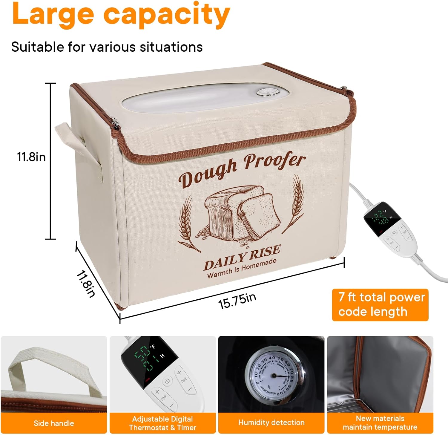 Folding Bread Proofing Box - Foldable Dough Proofer Boxs, with 6-speed 50-131℉ Temp Control & 9-speed 48H Timer, Fermentation box for Sourdough, Pizza, Yogurt, Kombucha