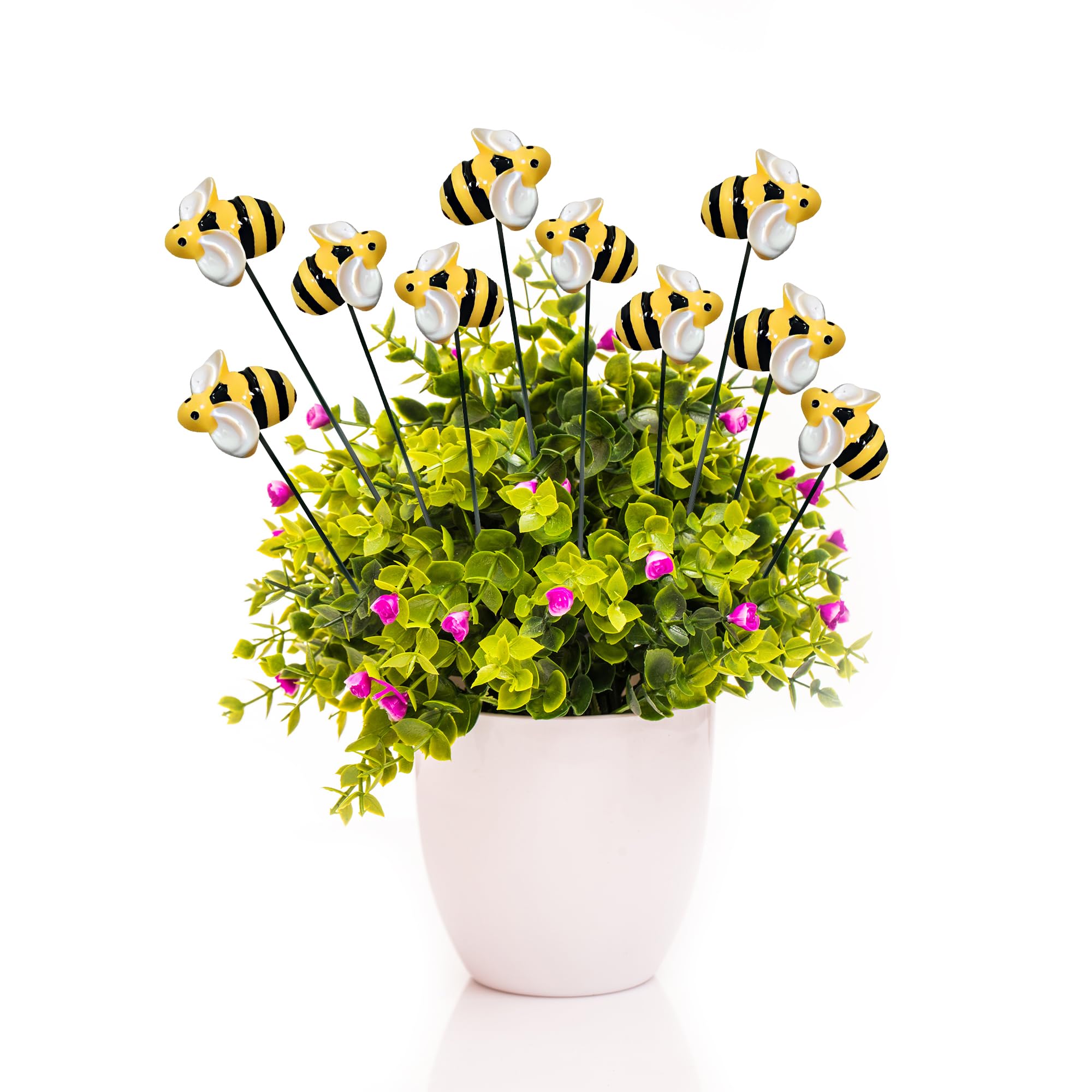 10 Pcs Decorative Garden Stakes Bee Yard Decor - Bee Garden Stake Decor Bee Floral Picks Garden Stakes Decor Outdoor Bee Decor Bee Picks - Metal Bees Outdoor Decor Bee Garden Decor Stakes Bee Decor