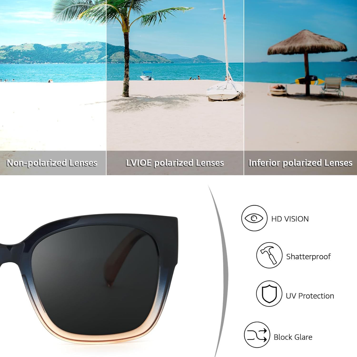 LVIOE 2 Pack Polarized Fit Over Sunglasses for Women Men Oversized Square Over Glasses Sunglasses with UV Protection LS7511 - Image 6