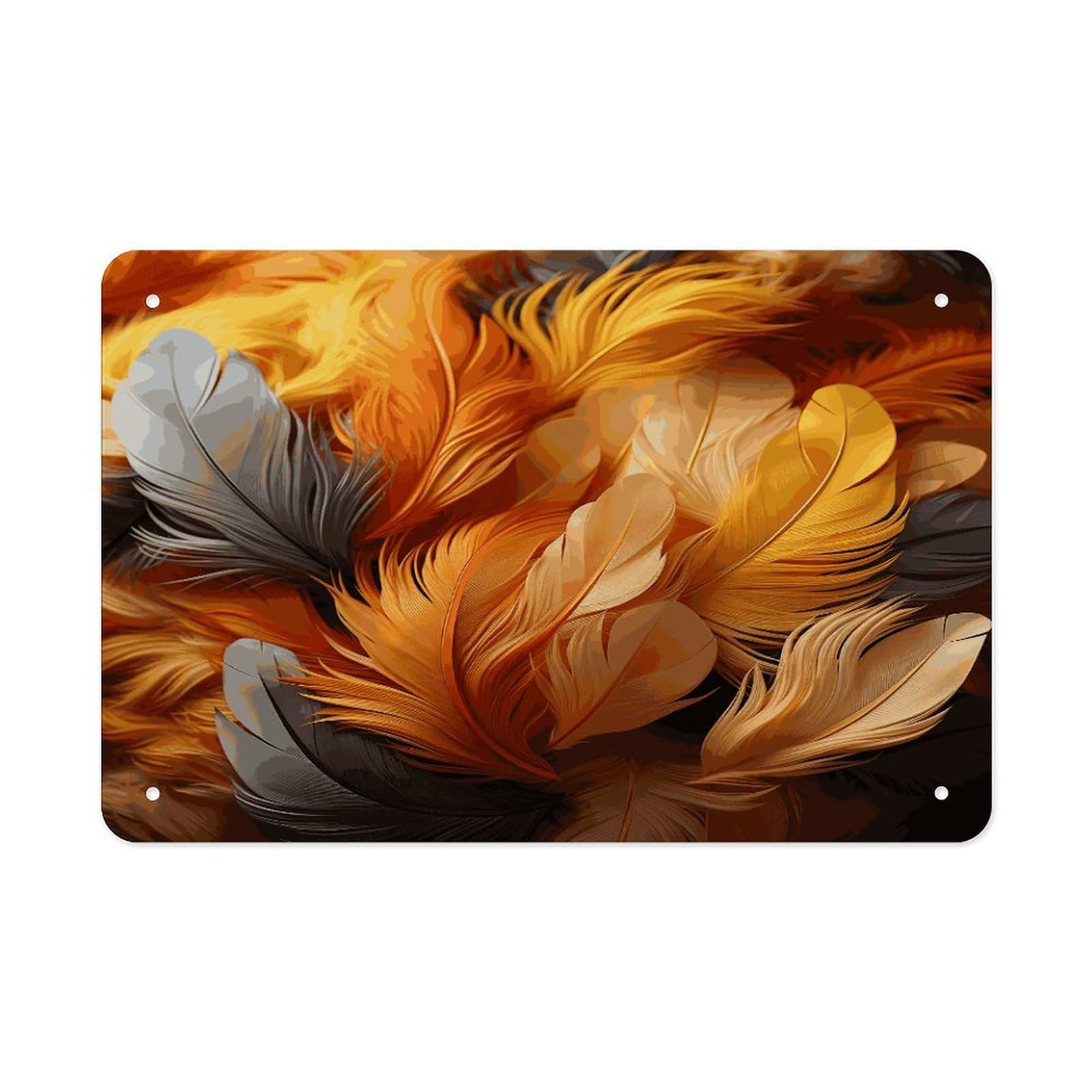 Fekiloot Style Gold And Orange Feathers Metal Signs Wall Art Tin Sign