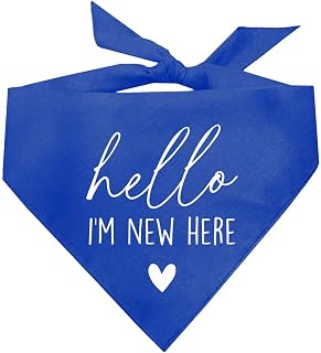 Hello I’m New Here Dog Bandana | Just Adopted | 100% Cotton Adjustable Triangle | Made in USA | Adoption Event Prop Photoshoot | Rescue |Royal, X-Small (1109)