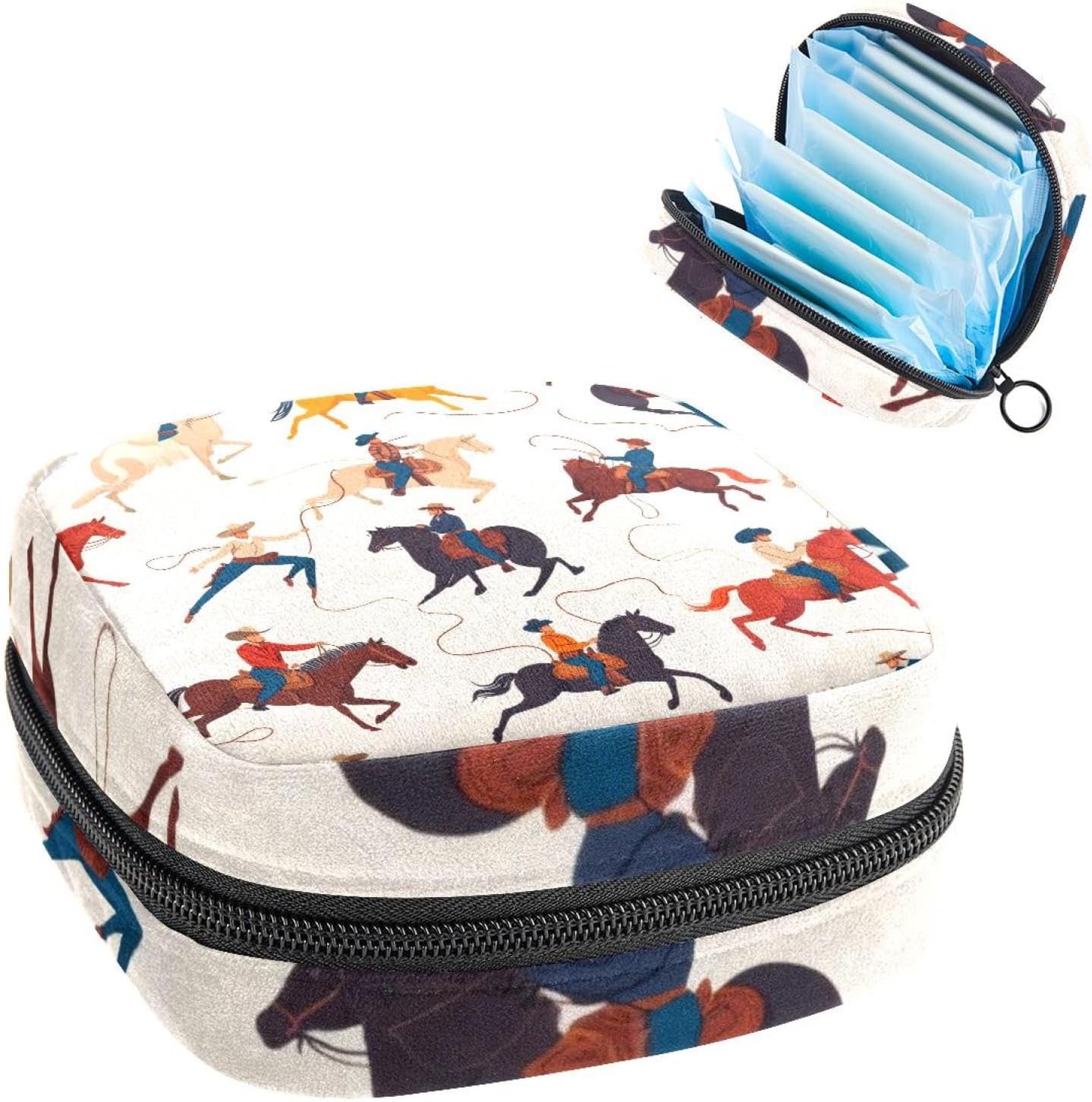 Tampons Holder for Purse, Portable Feminine Menstruation Pad Holder, Wild West Cowboys Men Cute Sanitary Napkin Storage Bag for Women