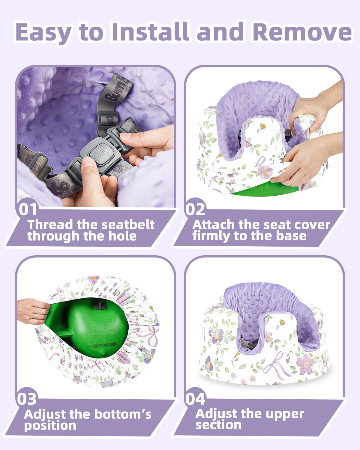 SWESEN Seat Cover Compatible with Bumbo and Nuby Seat, Ultra Soft Minky Bumbo Floor Seat Cover, Removable Cover for Baby Seat, Easy to Install & Remove, Seat Not Included, Purple