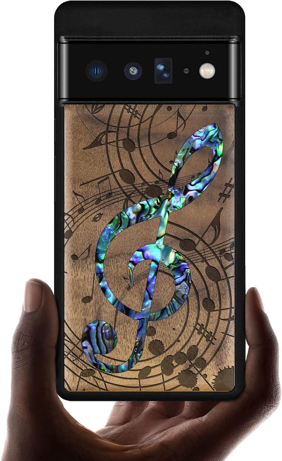 Carveit Designer Wooden Case for Google Pixel 6 Pro Case Cover [Wood Engraving & Shell Inlay] Unique Wood Phone Case Compatible with Wireless Chargers Pixel 6 Pro (Musical Note-Blackwood)