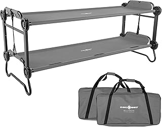 Disc-O-Bed Large Outdoor Convertible 2 Person Bench and Double Camping Cot Portable Bed Bunk System for Adults, Grey