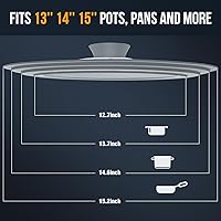 Vista 24 de Universal Lid for Pots, Pans and Skillets - Walfos Tempered Glass Pan Lid with Heat Resistant Silicone Rim, BPA Free Large Pot Lids Fits 8" to 12