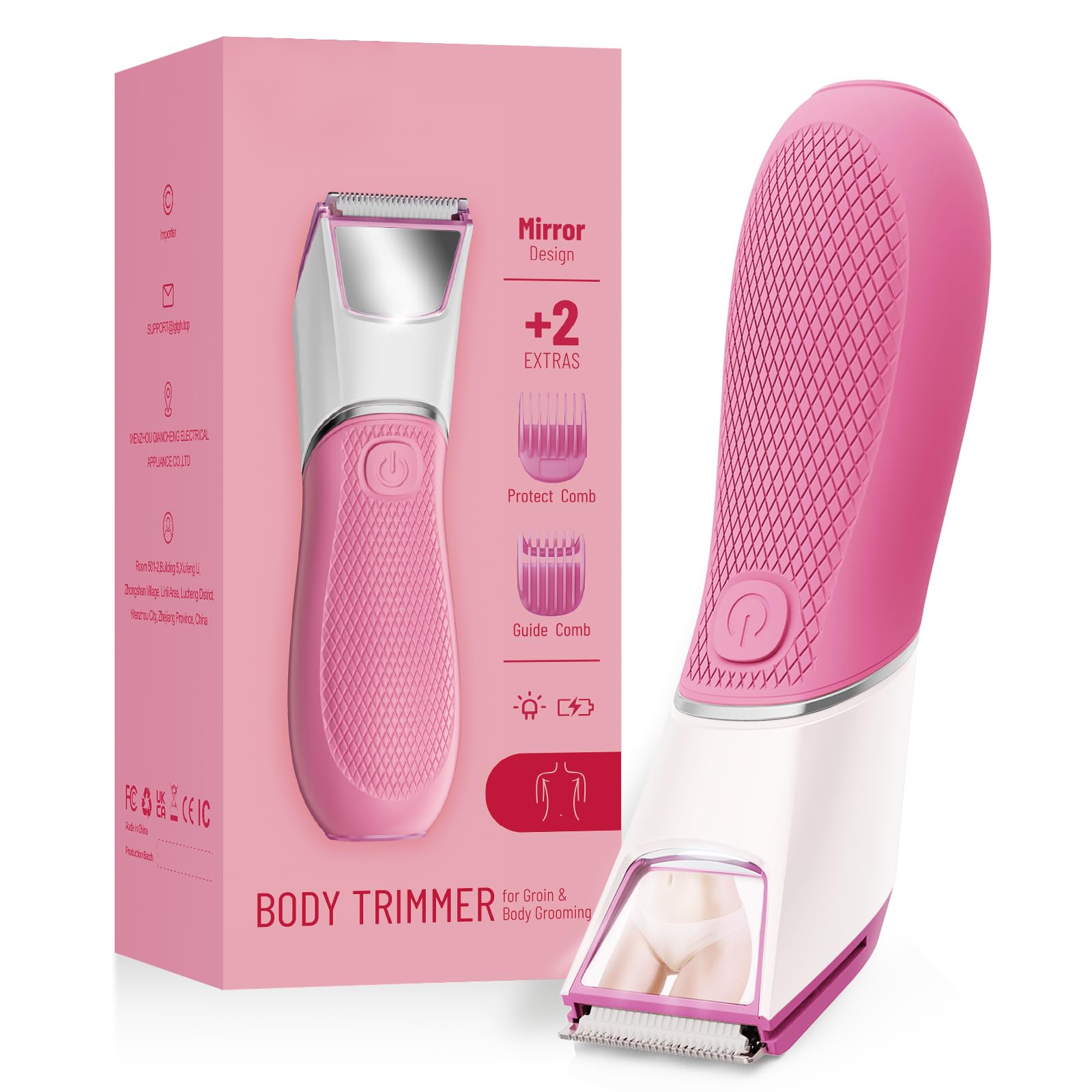 Recortadora de bikini recargable para mujer: peluquería corporal con espejo y luz LED para viajes en la ducha, afeitadora de pelo púbico impermeable IPX7, cuchillas de cerámica, afeitadora eléctrica