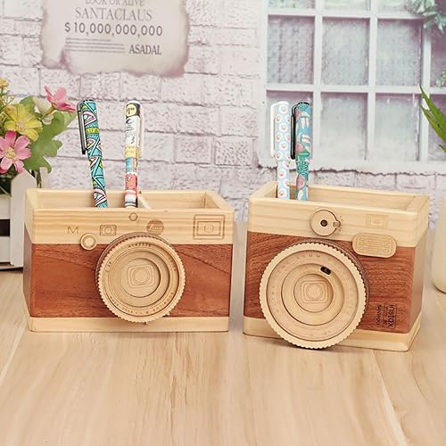 Miniatura 7 de BestAlice Soporte para lápices de madera para cámara, soporte para bolígrafo de escritorio, accesorios de escritorio retro, decoración de