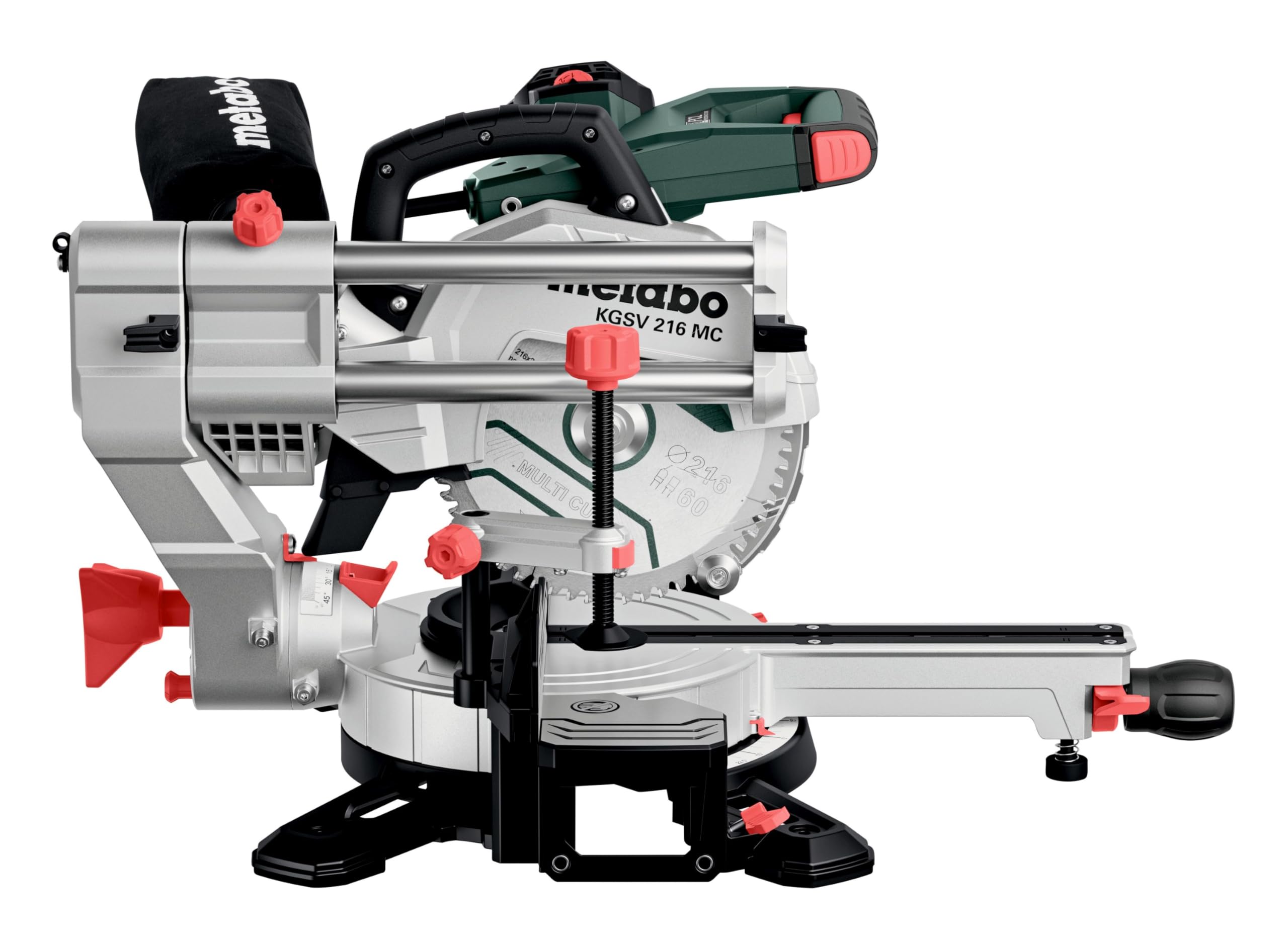 metabo Piła ukośna KGSV 216 MC – 1200 W, brzeszczot 216 mm – z funkcją ciągnącą – linia cięcia LED, zmienna prędkość obrotowa, możliwość pochylenia po obu stronach, kompaktowa, dokładne cięcie