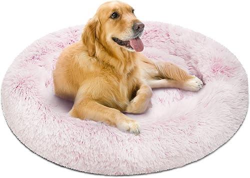 Miniatura 9 de Friends Forever Cama para perros en forma de dona, de piel sintética, mullida, relajante, para perros pequeños, suave y afelpada, antiansiedad, sofá