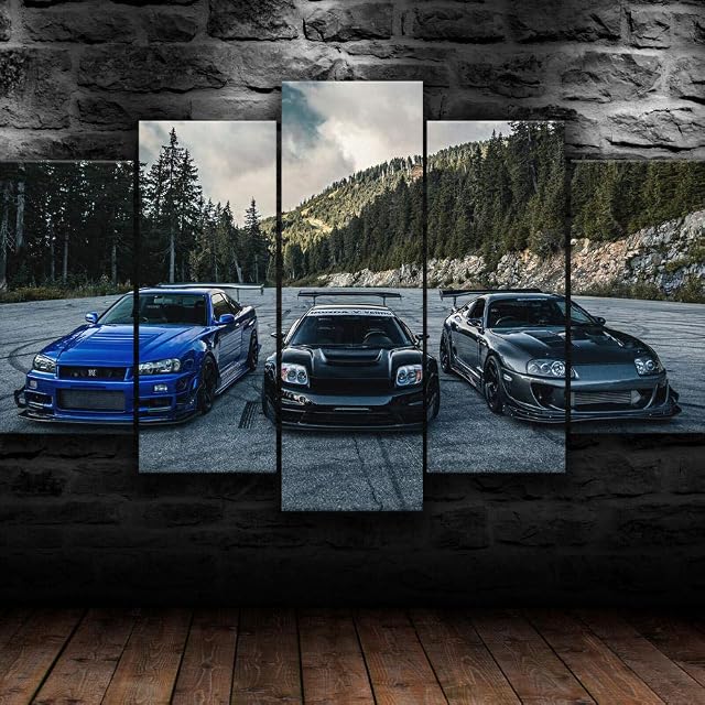 GSDFSD 5 Piece Canvas Wall Art Modern 5 Pieces JDM Toyot Supra Nissa Skyline NSX Car Canvas Home Deco Art Wall Print Modular Picture,Children's Room Printed Wall Canvas Deco 200X100 Cm