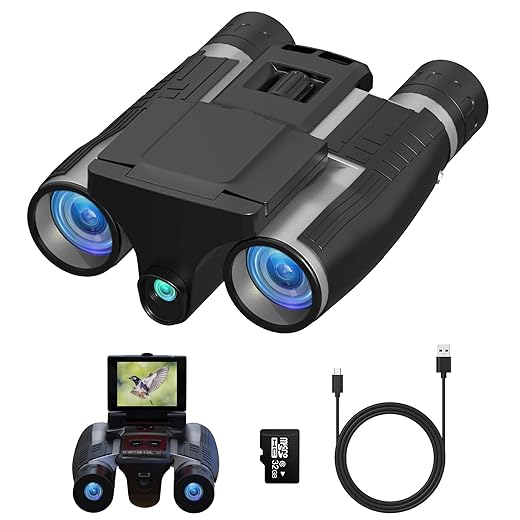 Anweller Binoculars with Camera, 12x32 High Powered Compact Binoculars for Adults and Kids, for Bird Watching, Cruise Ship, Hunting, Travel, Hiking, Sport Games, Concert, with 32GB Card