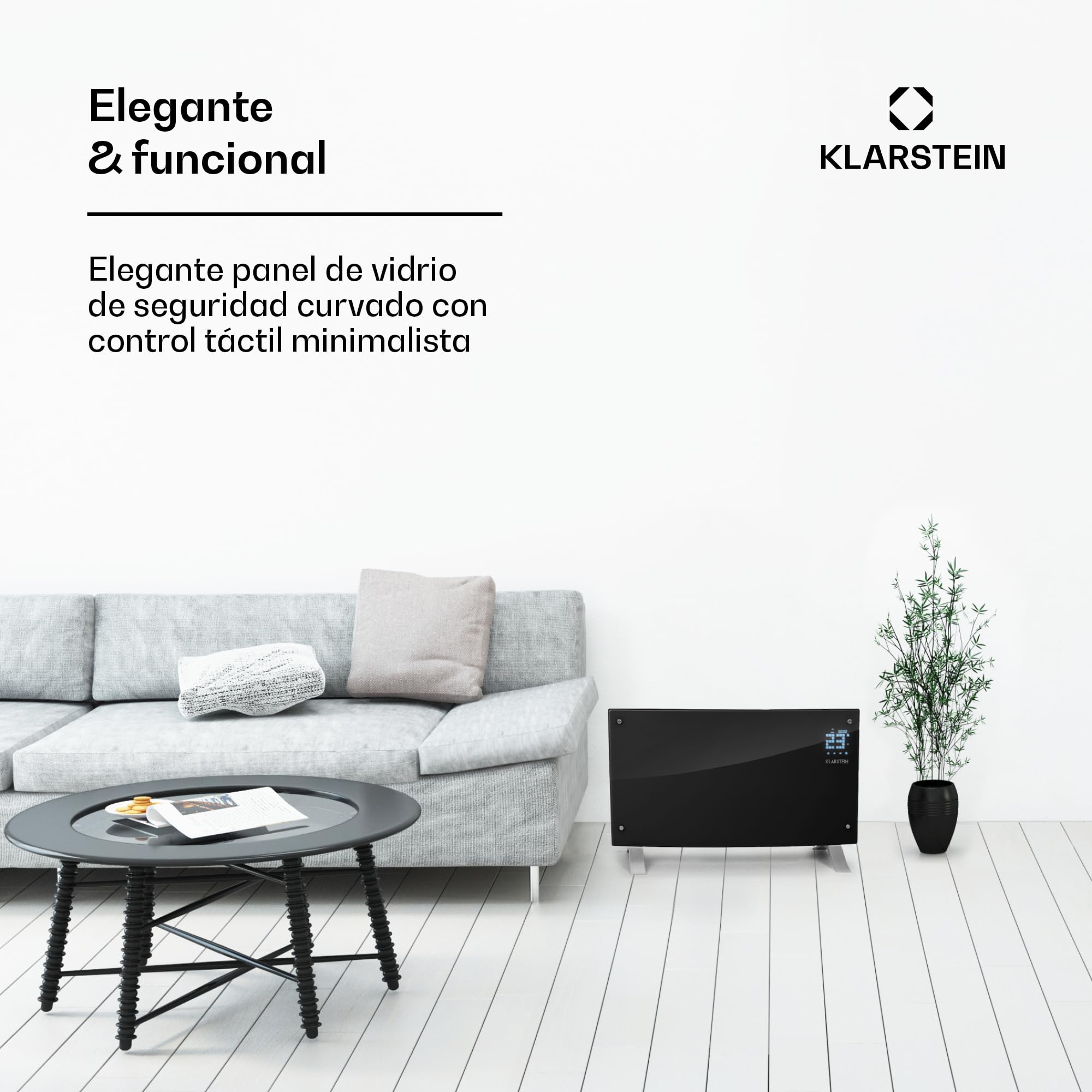 Klarstein Radiadores Bajo Consumo Electricos para Casa, Estufa Electrica de 2000W con Patas de Aluminio, Radiador Electrico Silencioso, Portátil y Delgado, Estufas con Panel para Pared y Termostato