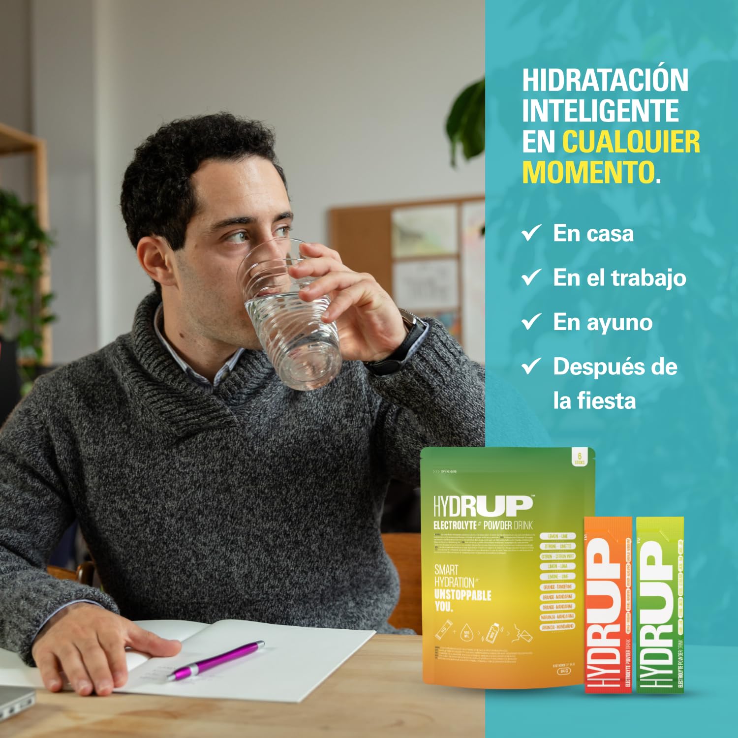 Electrolitos Sin Azucar en Polvo, 1733 mg de Electrolitos de Hidratacion de Naranja-Mandarina y Lima-Limón Altamente Concentrados con Vitaminas y Minerales, 6 Unidades (Mix)