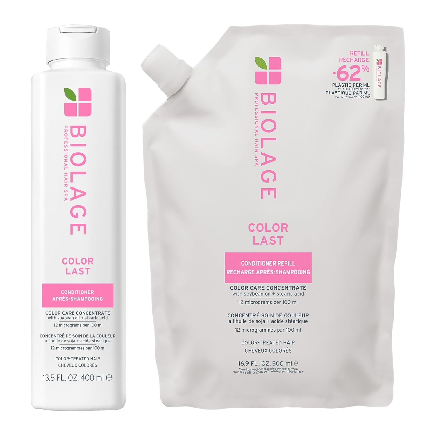 Biolage Color Last Conditioner and Refill Conditioner Set - Protects & Preserves Color Treated Hair, Adds Shine, With Soybean Oil & Stearic Acid, Paraben & Mineral Oil-Free