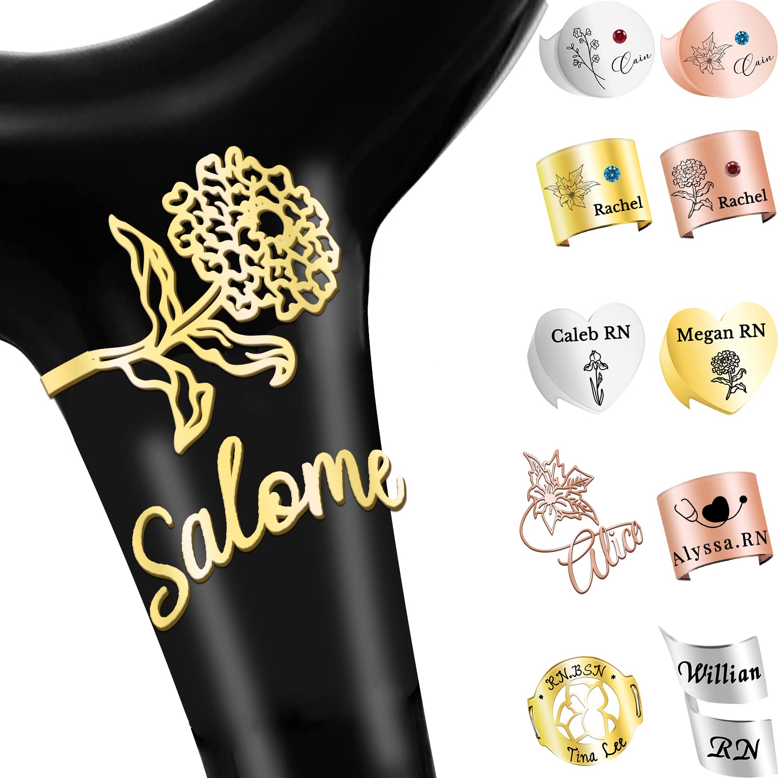 Stethoscope Name Tag Personalized, Custom Stethoscope ID tag Customized Stethoscope Charms with Birth Flower Gift for Nurse Doctor Medical Assistant Vet