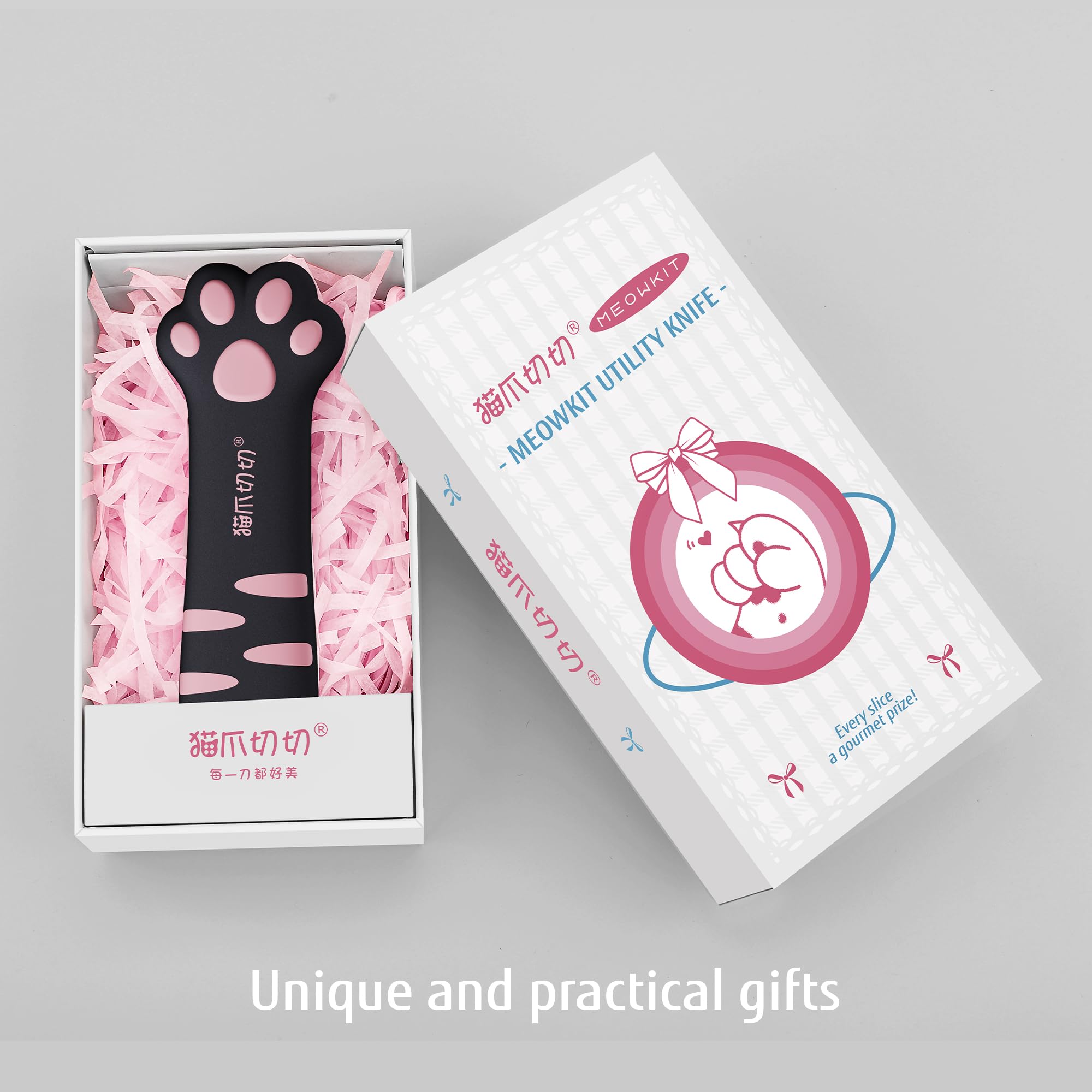 Cutter rétractable lame acier inoxydable revêtement antiadhésif poignée ergonomique patte de chat Rose Noir