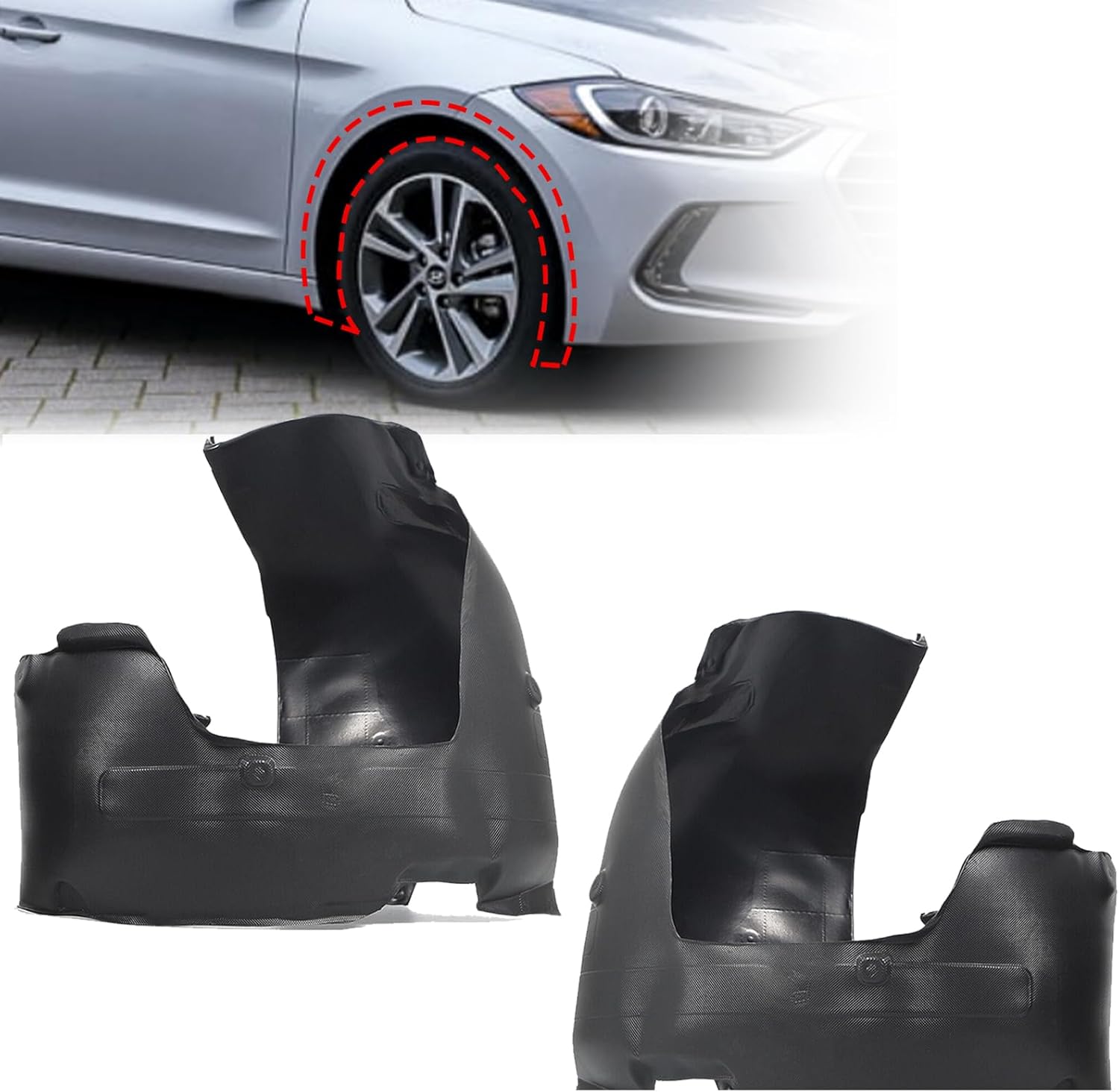 Front Fender Liner Set, Fit for Hyundai Elantra Sedan 2017 2018, Replace# 86811F3000 86812F3000, HY1248159 HY1249159, Driver & Passenger Side, Wheel Liner Splash Guard