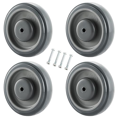 Shopping Cart Wheels Replacement | 4 Pack Shopping Cart Caster, 5-inch Diameter Wheels with Axles Bolts (Grey)