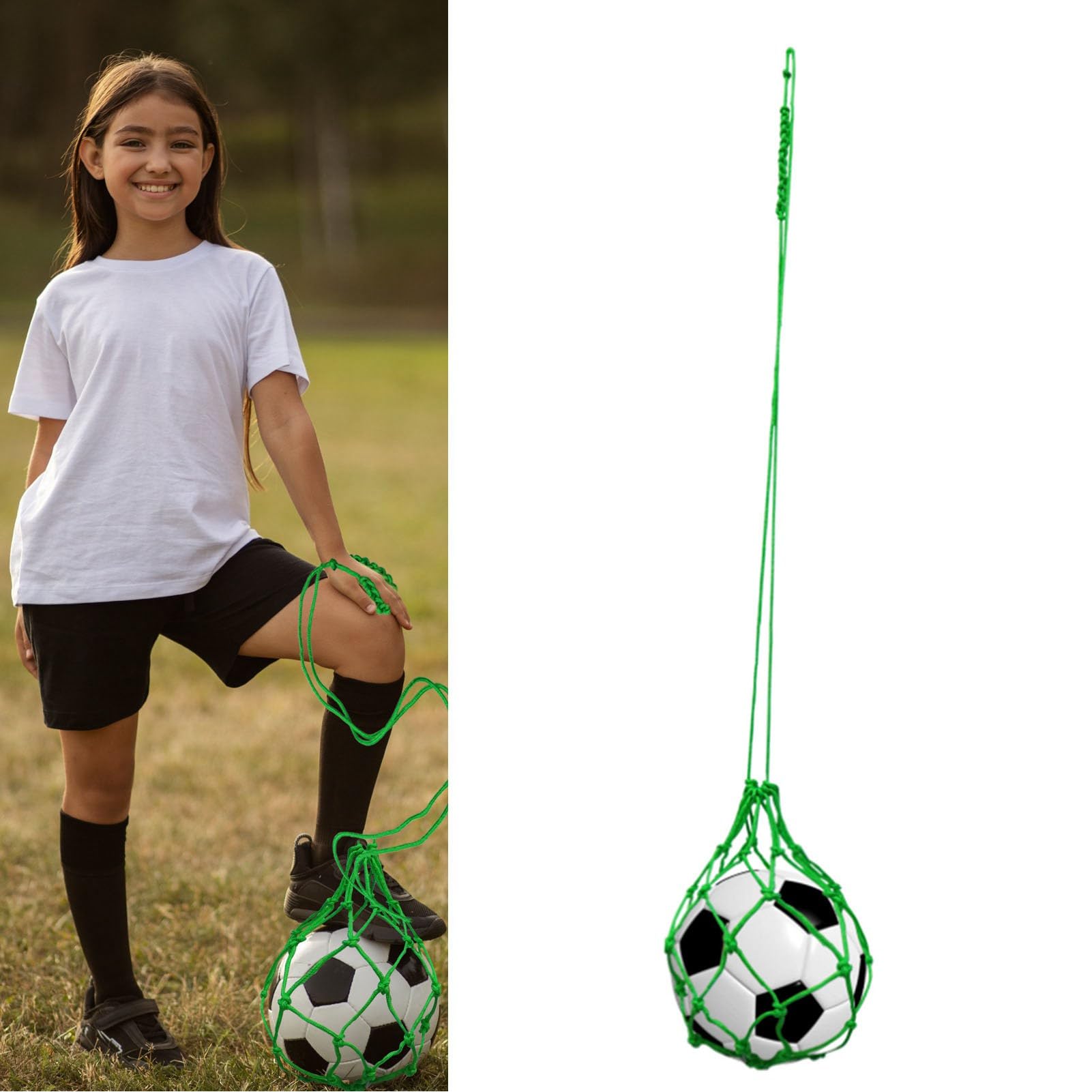Yuecoom Football Kick Trainer, Elastic Reinforced Nylon Folding Football Training Juggling Net for Kicking Practice,Soccer Ball Net Kicker (Green)