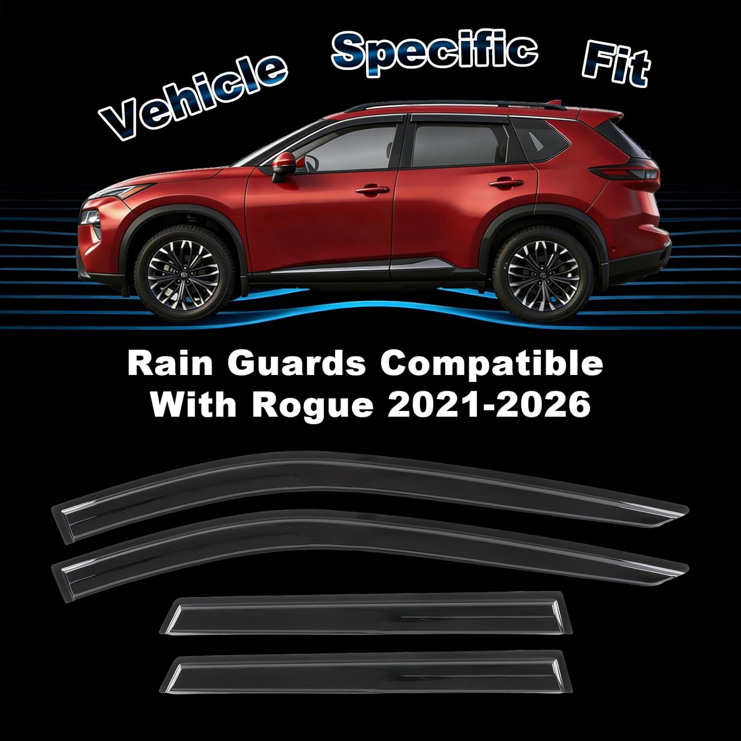 Out-Channel Window Rain Guards for Nissan Rogue 2021-2025 Window Visor Black Rain Shields Deflectors for Rogue Accessories S SV SL 4PCS (for 21-25)