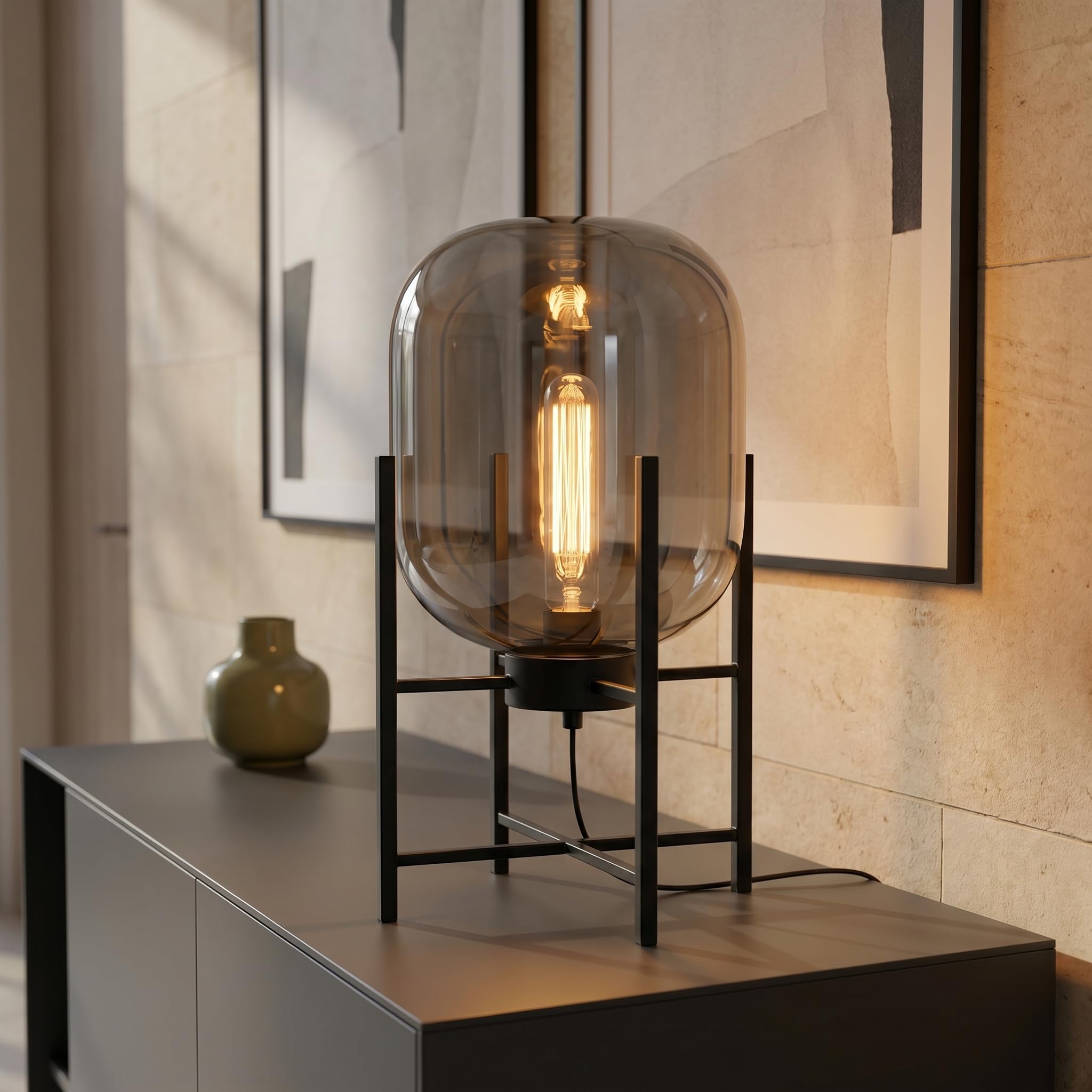 BARCELONA LED Lampada da Tavolo o da Terra SMALL CRAFTY E27 Vetro Grigio Fumé Alluminio Nero Opaco Illuminazione d’Ambiente Decorativa Design Moderno per Soggiorno Camera da Letto Studio Hotel