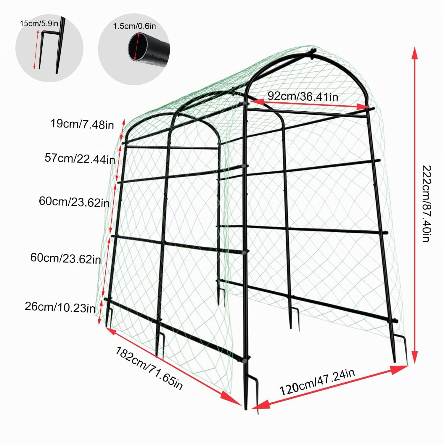 UNHO Grand treillis d'arche de jardin pour plantes grimpantes, support de plantes en métal pour extérieur, arche de jardin, tonnelle de jardin, tunnel pour légumes, plantes, concombre, treillis avec