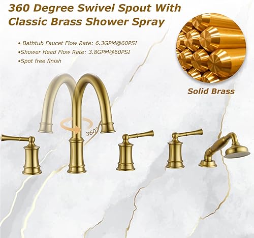 Miniatura 5 de Grifo de bañera romano con ducha de mano, juego de grifo de ducha antiguo con válvula para 5 agujeros, juego de grifos de ducha de montaje en