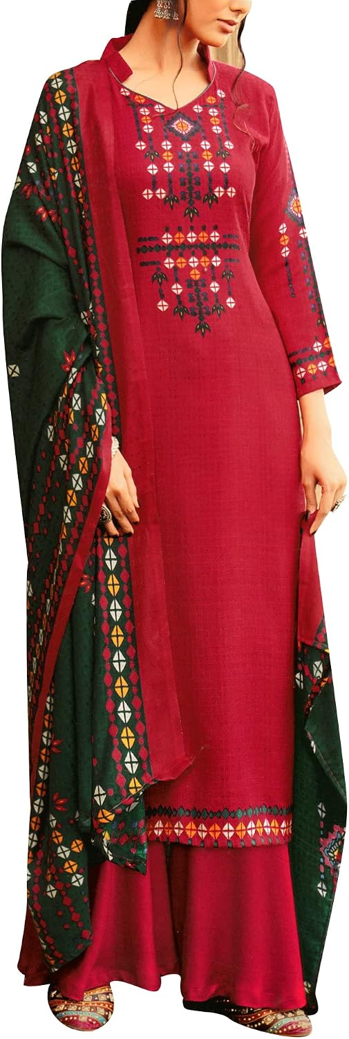 ladyline Kashmiri Style Embroidered Pashmina Salwar Kameez Suit for Womens