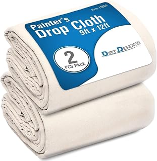 DIRT DEFENSE Pack of 2 Heavy Duty 9x12 Canvas Drop Cloths - Washable Cotton Tarps for Painting, Furniture Protection & Crafts