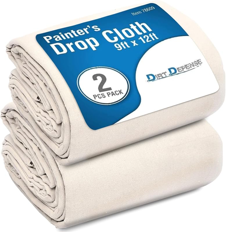 Canvas Drop Cloth Recycled Cotton Painter Drop Cloth-9x12ft All Purpose Washable and Reusable Paint Drop Cloth 2PCs Heavy Duty Highly Absorbent Tarp Cover for Paint Furniture,Floor Protection