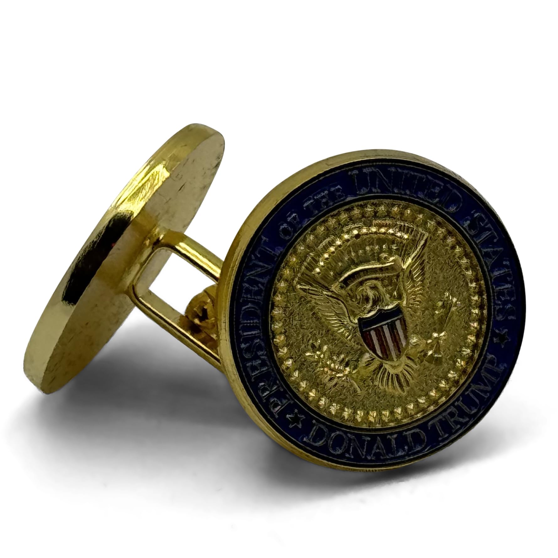 Aizics MintDonald Trump Cufflinks, Gold Eagle Cuff Links with White House Oval Office Presidential Seal and Colorized Shield, Donald Trump Jewelry. Perfect companion for your Trump 45 47 Challenge Coins