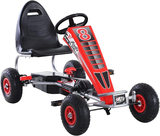 HOMCOM Rubber Wheels Pedal Go Kart Ride on Car Racing Style w/Adjustable Seat Handbrake Clutch 5-12 Years