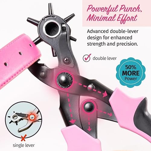 Miniatura 12 de Perforador de cinturones de cuero, correas, collares de perro, sillines, zapatos, tela, para proyectos caseros o de manualidades Punzón giratorio