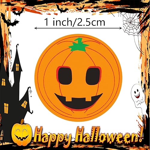 Miniatura 2 de Calcomanías de calabaza para niños y adolescentes, 500 unidades de 1 pulgada, 8 patrones, calcomanías de calabaza de Halloween, rollo para sellos,