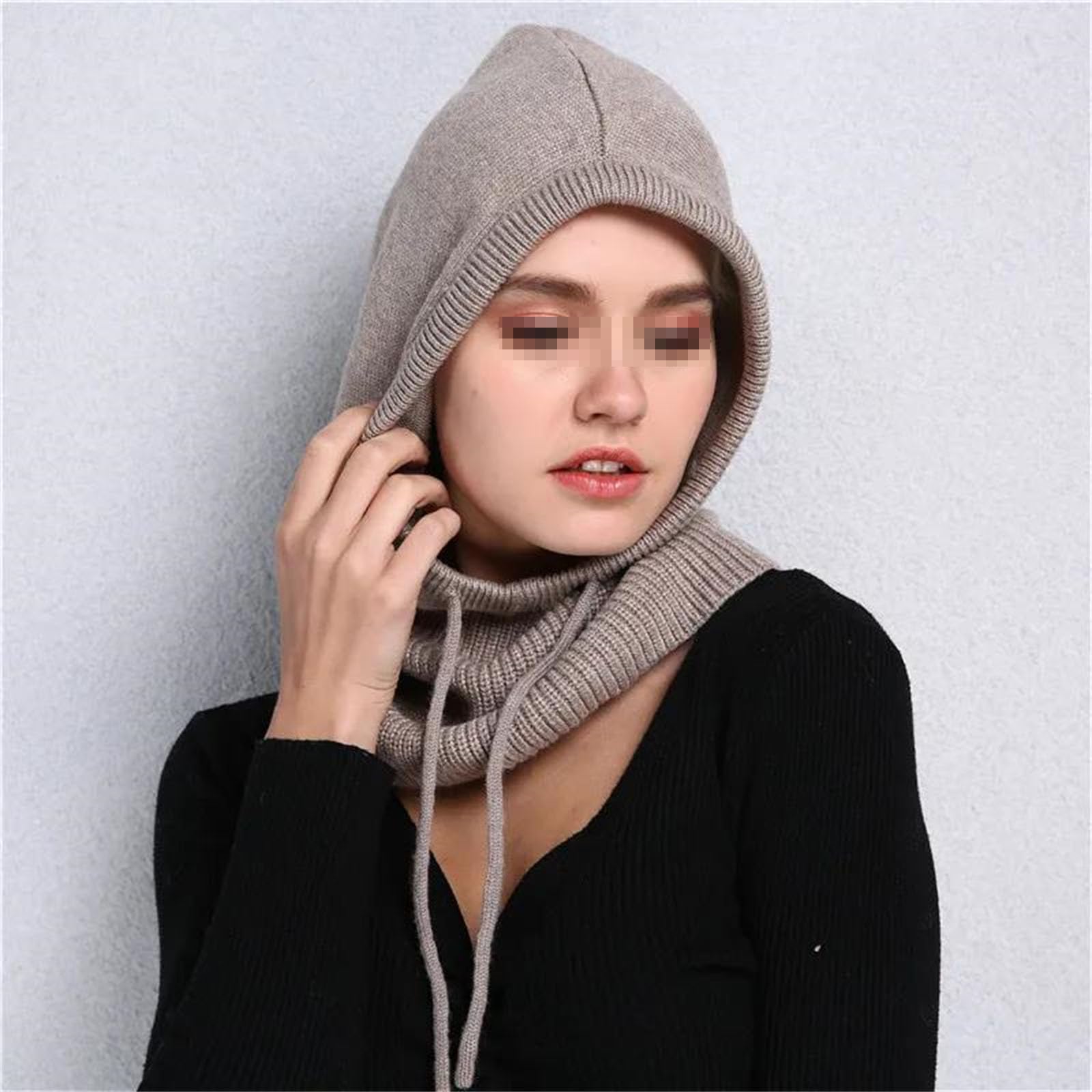 Gorro de punto de lana con capucha, gorro de invierno ajustable para el cuello, gorro cálido unisex