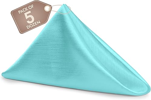 Ultimate Textile -5 docenas - Servilletas reversibles de satén Shantung - Majestic de tela de 17 x 17 pulgadas, color azul aguamarina