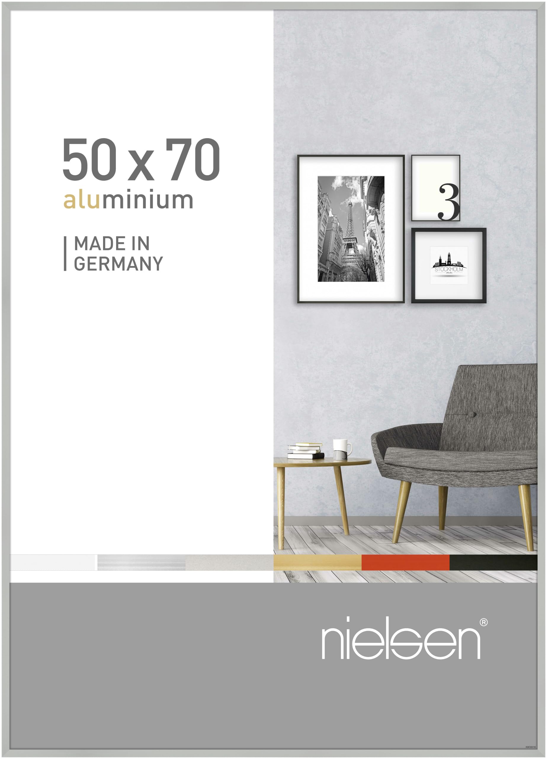 nielsen Pixel Aluminium Picture Frame - Frosted Silver 50x70cm - with Float Glass and Easy Push-Turn Clips