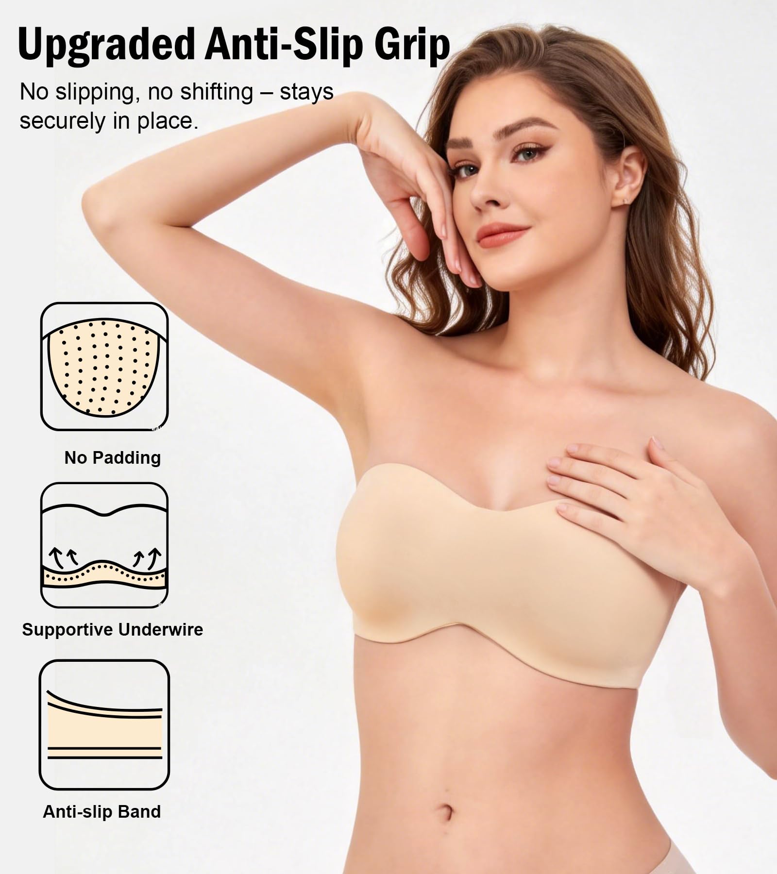 Lemorosy Soutien-Gorge Bandeau Non rembourré sans Bretelles Taille Plus T-Shirt pour Femme